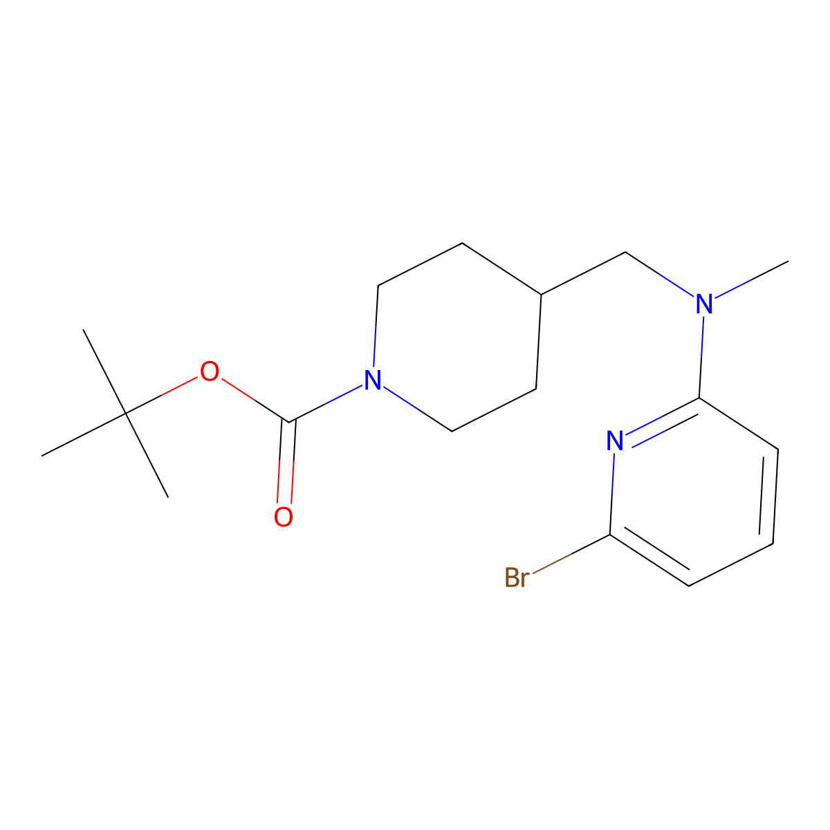 tert-Butyl 4-(((6-bromopyridin-2-yl)(methyl)amino)methyl)piperidine-1-carboxylate molecular structure, CAS 1420955-47-0