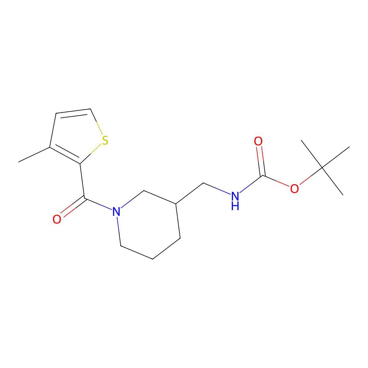 Tert-butyl ((1-(3-methylthiophene-2-carbonyl)piperidin-3-yl)methyl)carbamate molecular structure, CAS 1420955-53-8