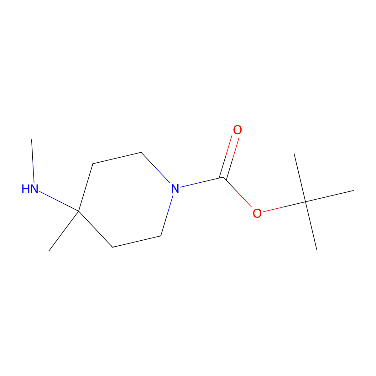 tert-Butyl 4-methyl-4-(methylamino)piperidine-1-carboxylate molecular structure, CAS 1420956-33-7