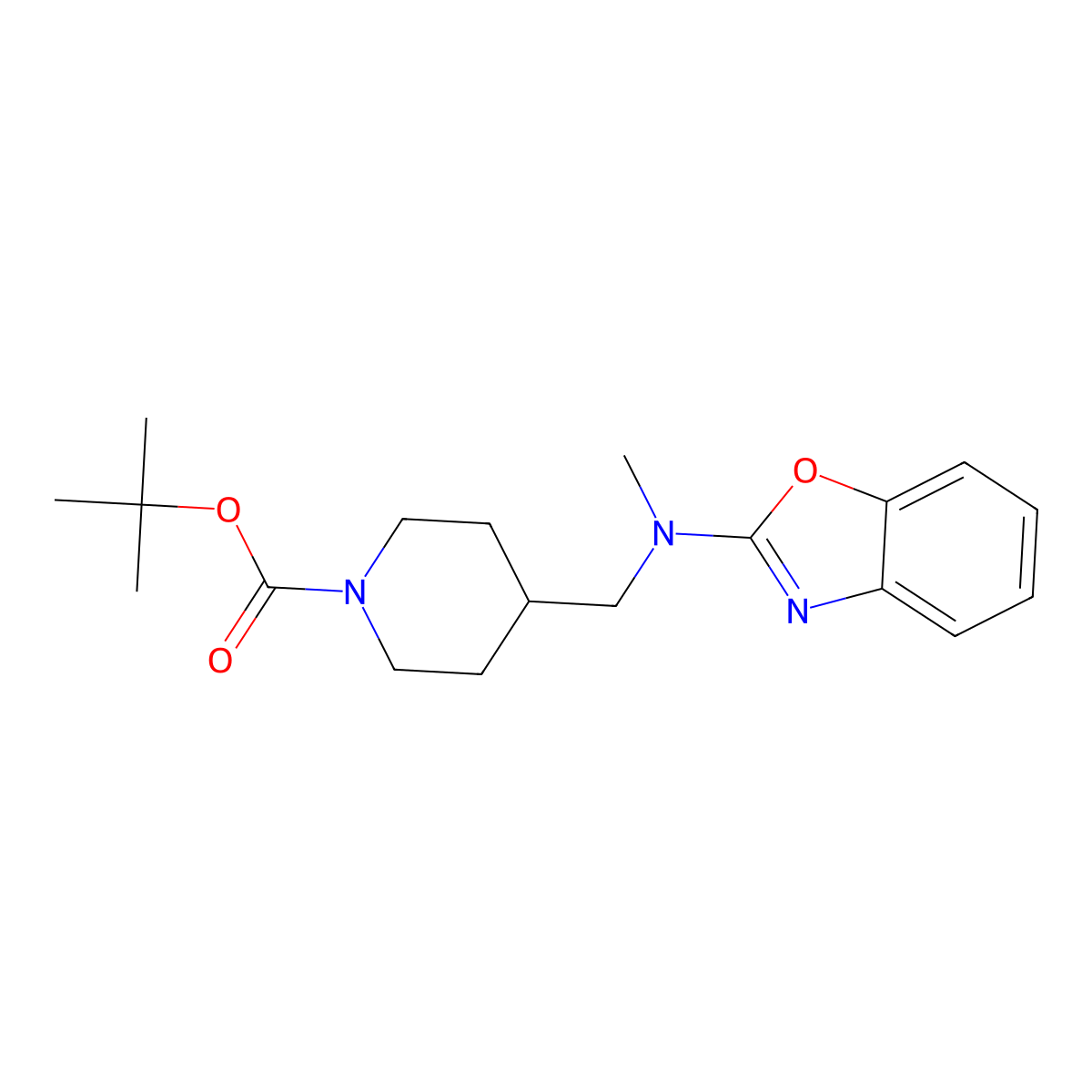 tert-Butyl 4-((benzo[d]oxazol-2-yl(methyl)amino)methyl)piperidine-1-carboxylate molecular structure, CAS 1420958-20-8