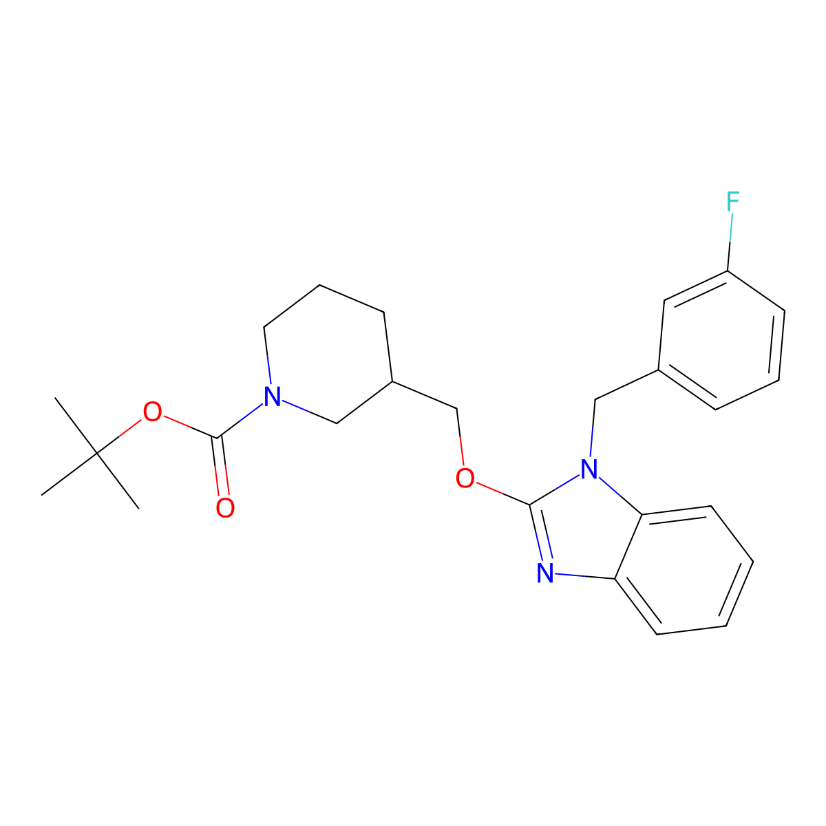 tert-butyl 3-(((1-(3-fluorobenzyl)-1H-benzo[d]imidazol-2-yl)oxy)methyl)piperidine-1-carboxylate molecular structure, CAS 1420958-82-2