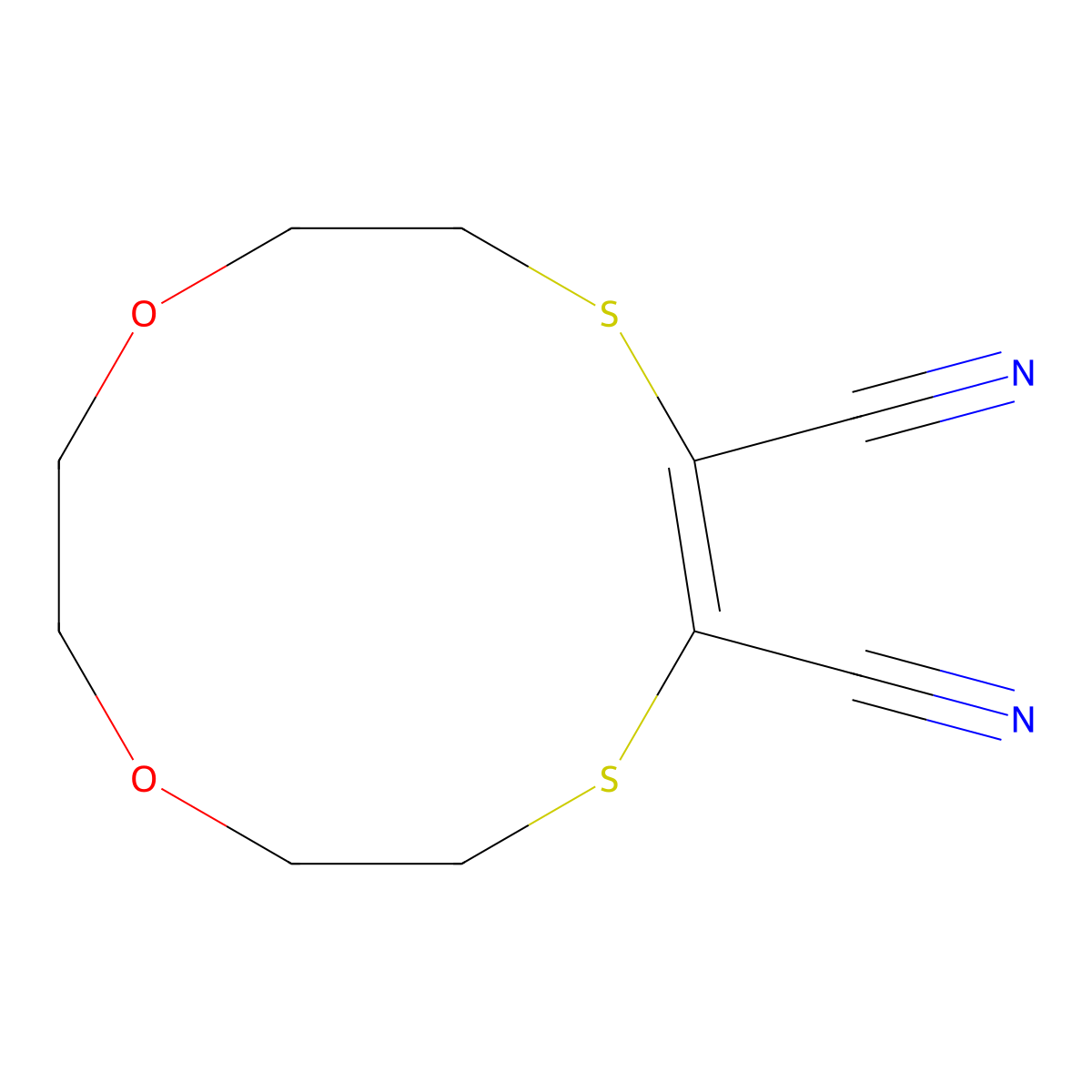 1,4-Dioxa-7,10-dithiacyclododec-8-ene-8,9-dicarbonitrile molecular structure, CAS 142096-13-7