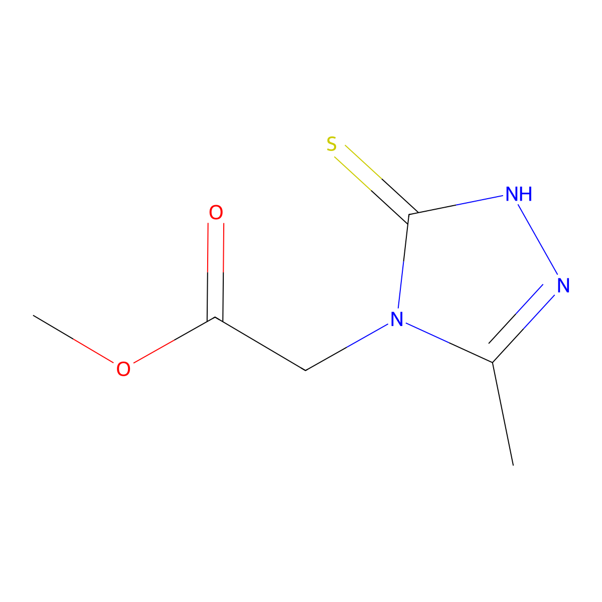 Methyl 2-(3-methyl-5-sulfanyl-4H-1,2,4-triazol-4-YL)acetate molecular structure, CAS 142096-21-7