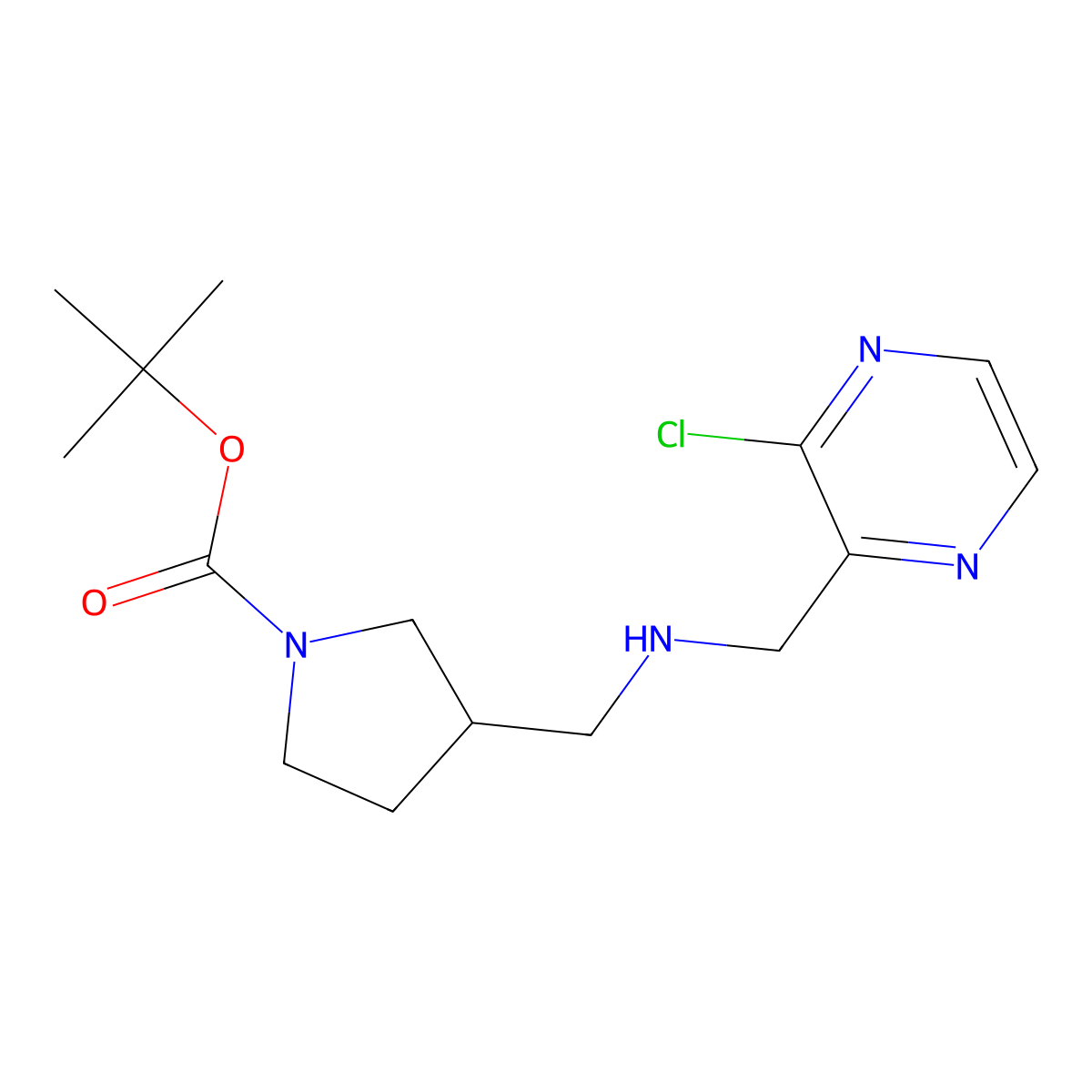 tert-Butyl 3-((((3-chloropyrazin-2-yl)methyl)amino)methyl)pyrrolidine-1-carboxylate molecular structure, CAS 1420960-75-3