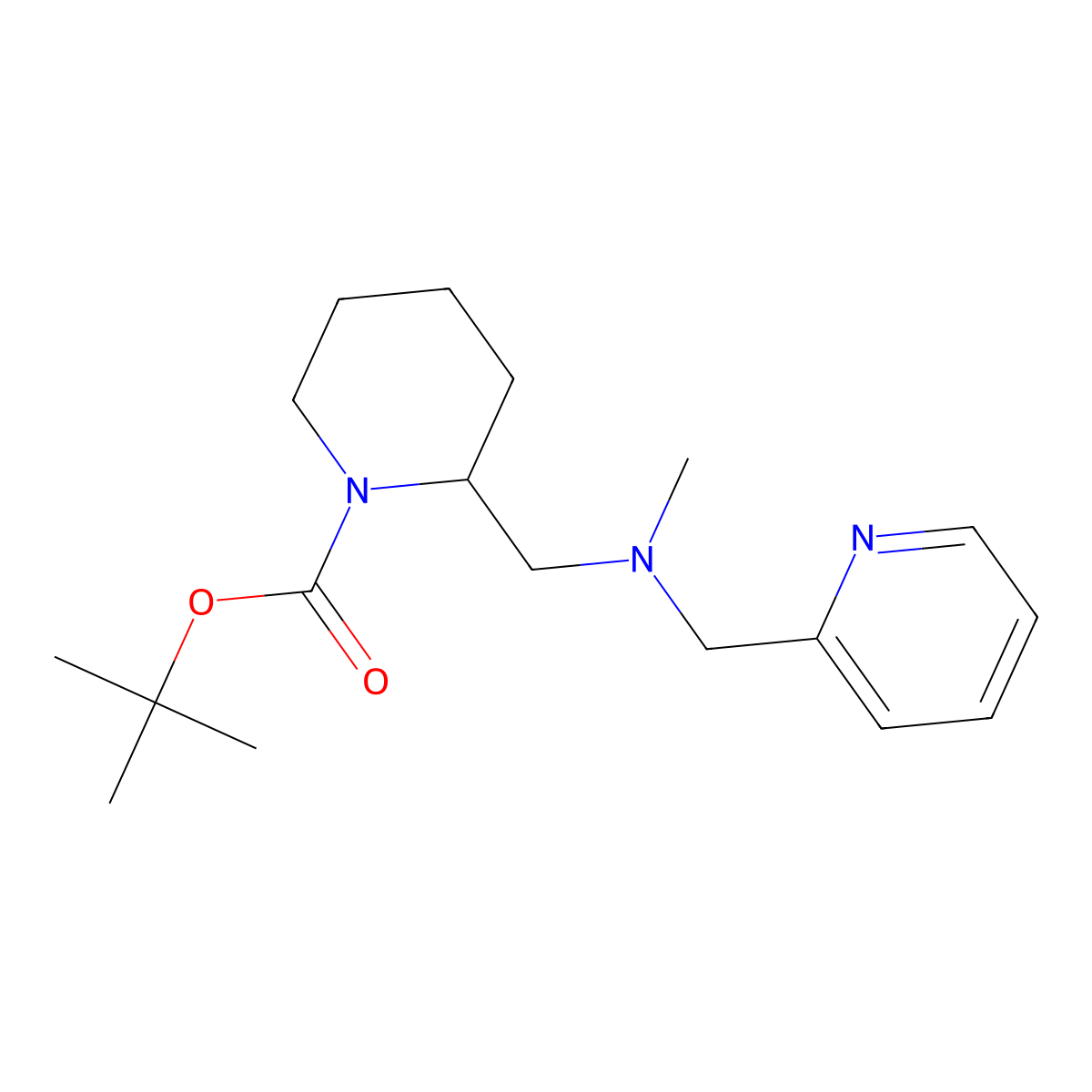 tert-Butyl 2-((methyl(pyridin-2-ylmethyl)amino)methyl)piperidine-1-carboxylate molecular structure, CAS 1420960-86-6