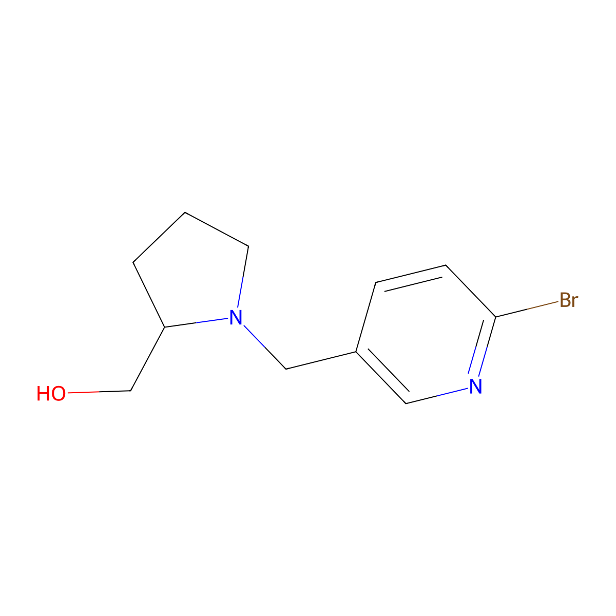 (1-((6-Bromopyridin-3-yl)methyl)pyrrolidin-2-yl)methanol molecular structure, CAS 1420961-92-7
