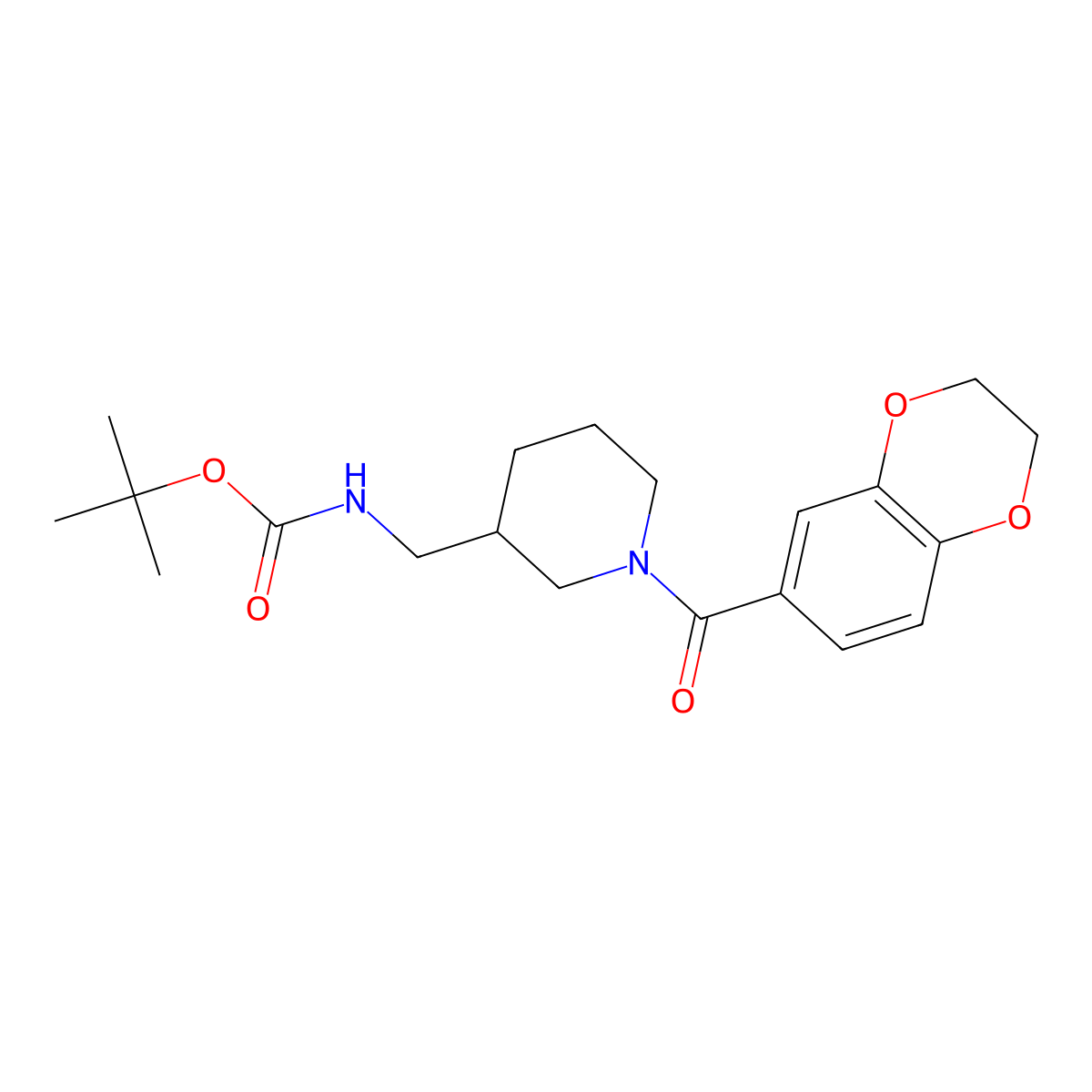Tert-butyl ((1-(2,3-dihydrobenzo[b][1,4]dioxine-6-carbonyl)piperidin-3-yl)methyl)carbamate molecular structure, CAS 1420963-59-2