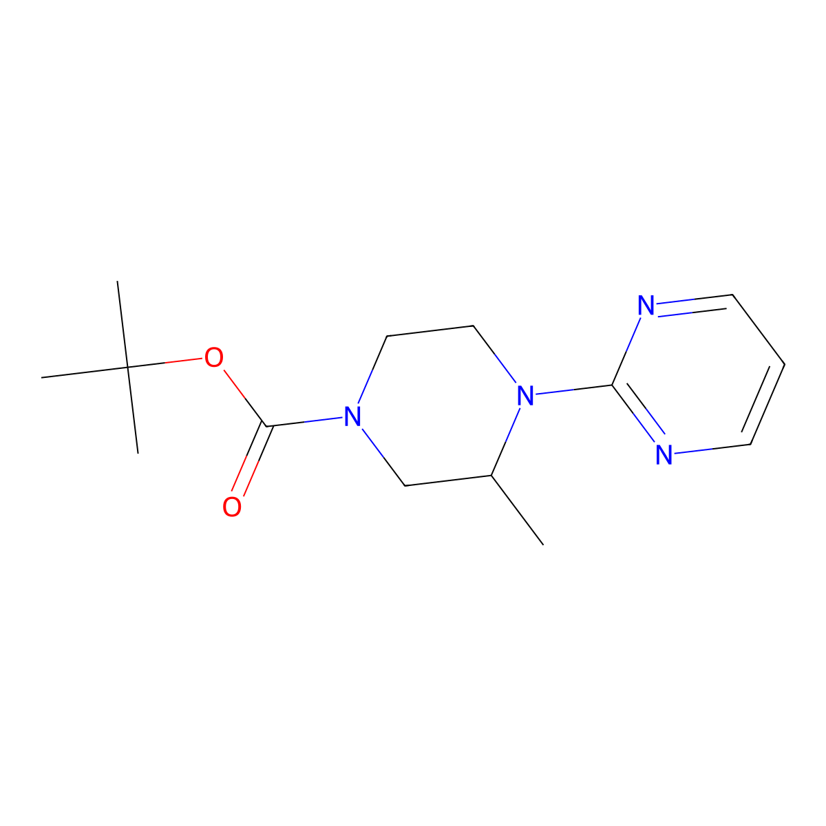 tert-Butyl 3-methyl-4-(pyrimidin-2-yl)piperazine-1-carboxylate molecular structure, CAS 1420963-84-3