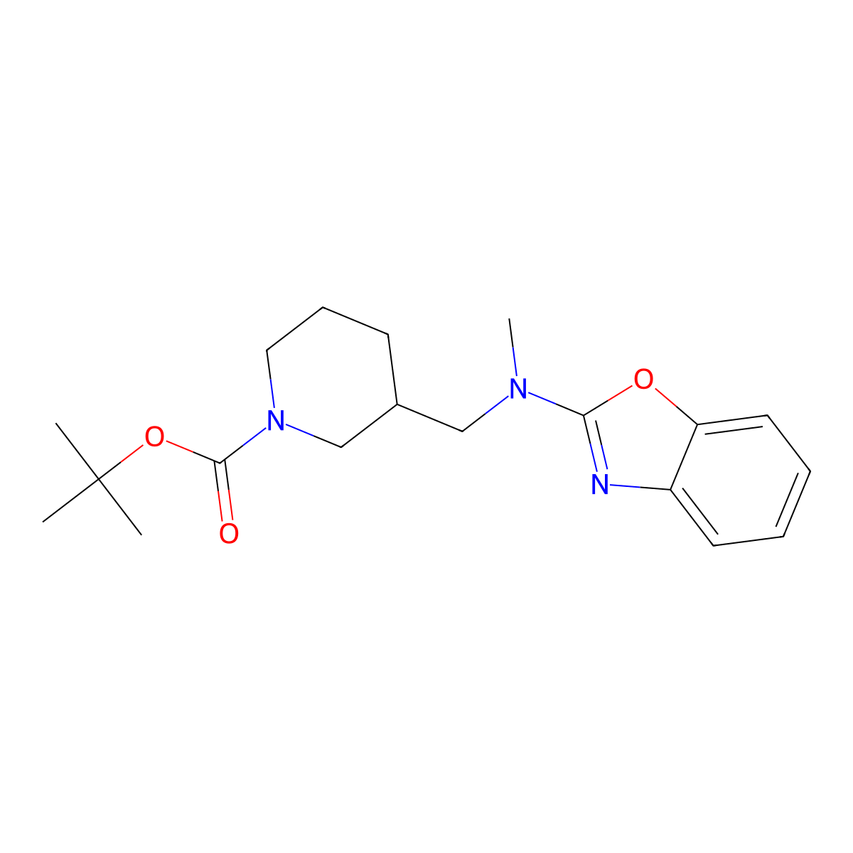 tert-Butyl 3-((benzo[d]oxazol-2-yl(methyl)amino)methyl)piperidine-1-carboxylate molecular structure, CAS 1420967-24-3