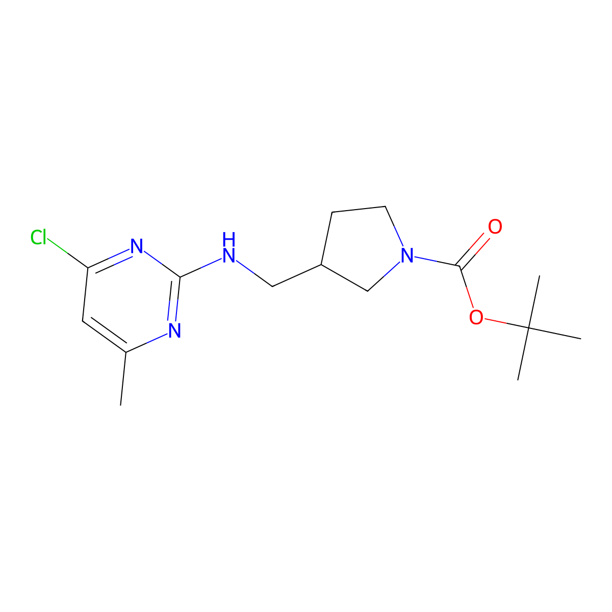tert-Butyl 3-(((4-chloro-6-methylpyrimidin-2-yl)amino)methyl)pyrrolidine-1-carboxylate molecular structure, CAS 1420968-07-5