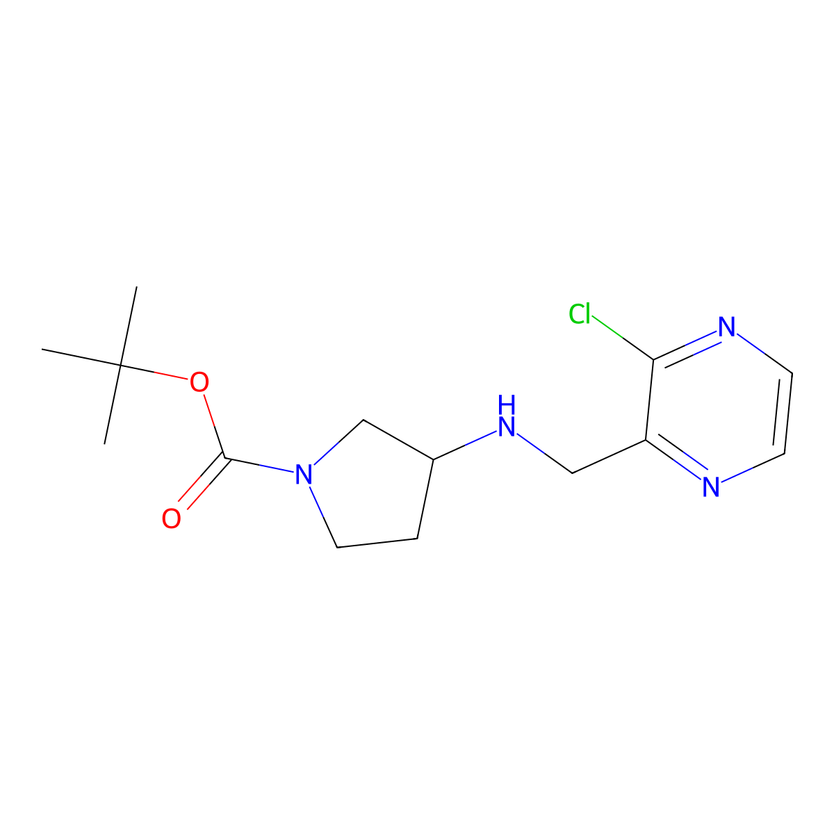 tert-Butyl 3-(((3-chloropyrazin-2-yl)methyl)amino)pyrrolidine-1-carboxylate molecular structure, CAS 1420968-74-6