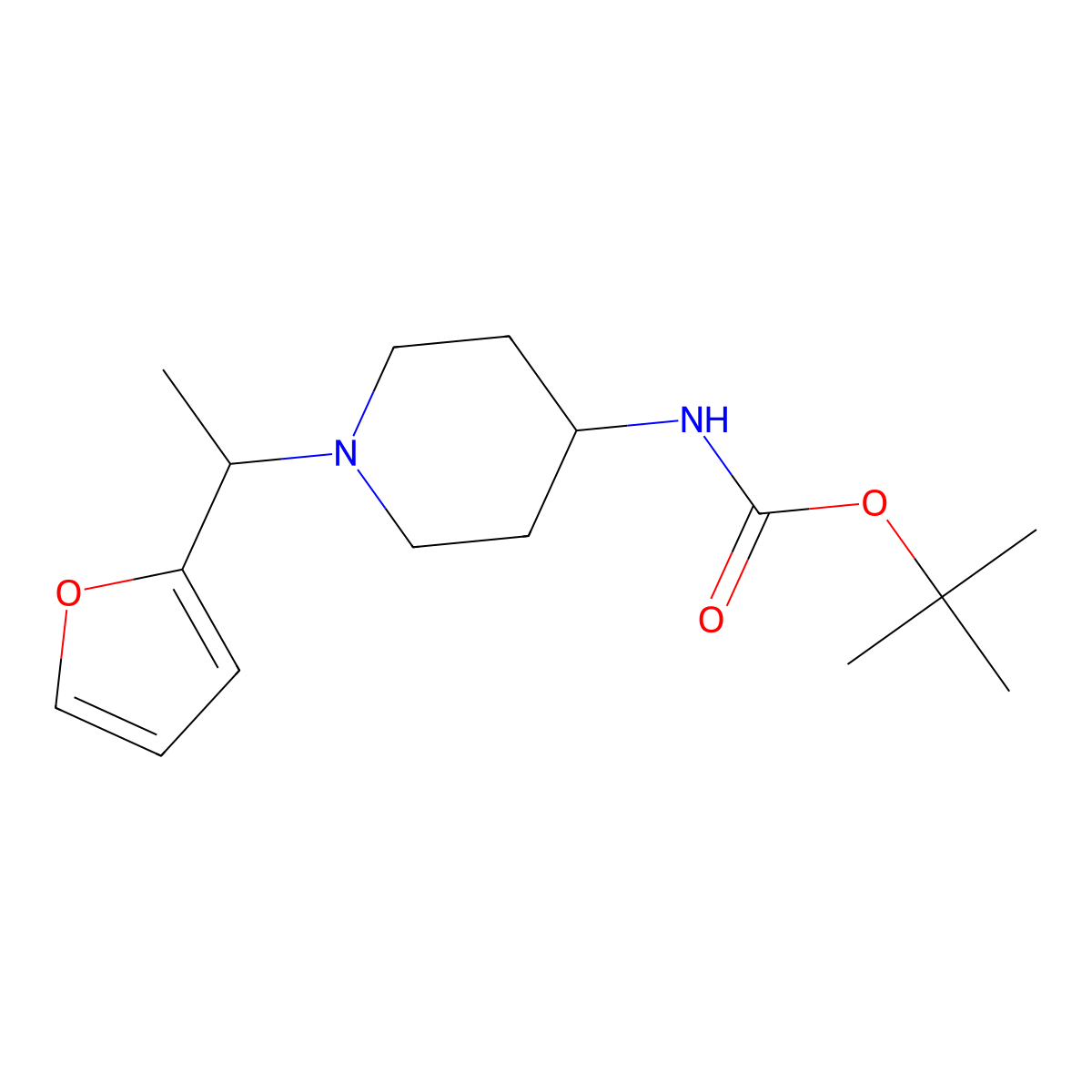 Tert-butyl (1-(1-(furan-2-yl)ethyl)piperidin-4-yl)carbamate molecular structure, CAS 1420969-85-2