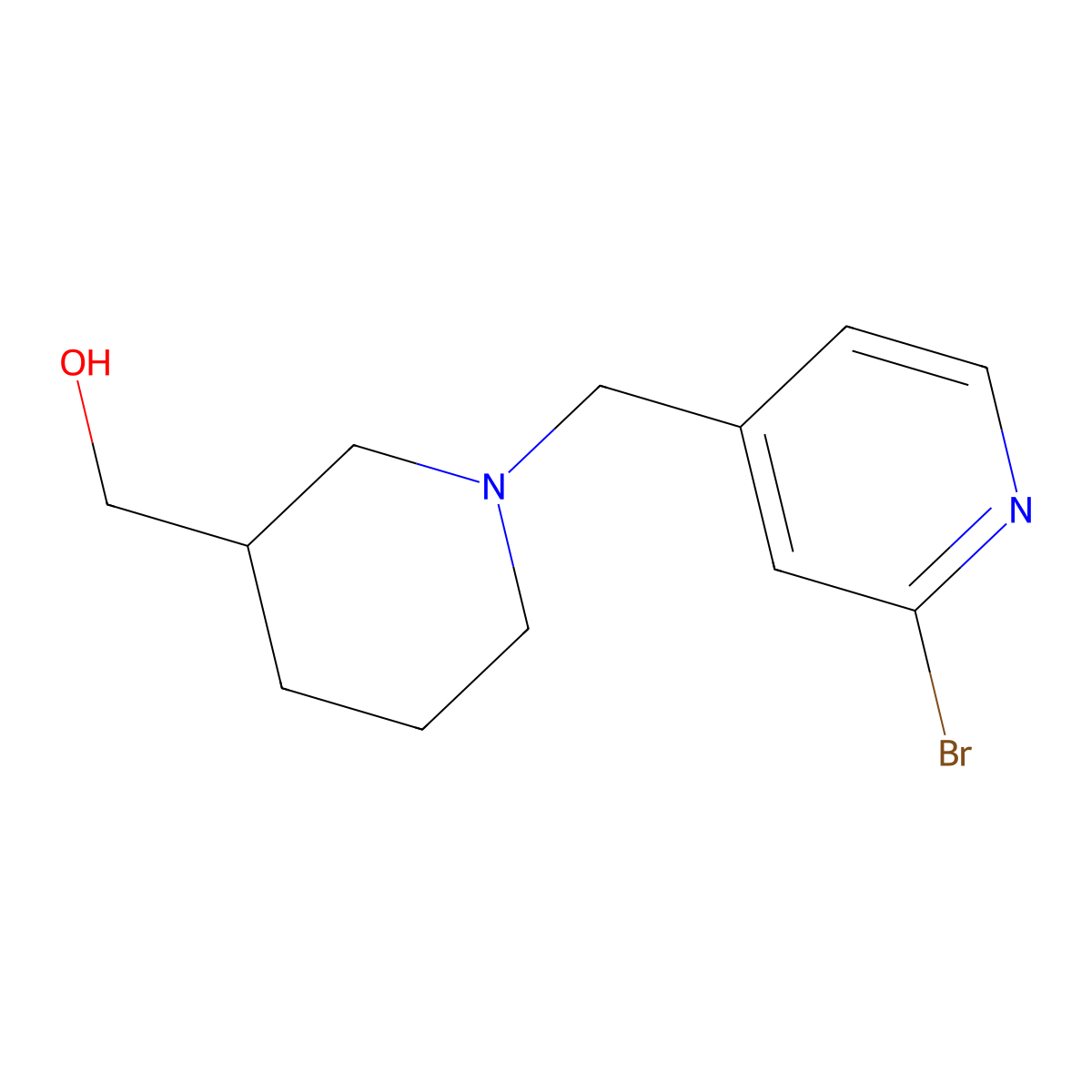 (1-((2-Bromopyridin-4-yl)methyl)piperidin-3-yl)methanol molecular structure, CAS 1420970-19-9
