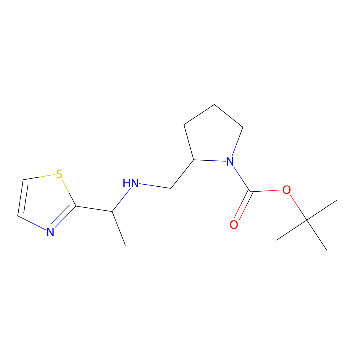 tert-Butyl 2-(((1-(thiazol-2-yl)ethyl)amino)methyl)pyrrolidine-1-carboxylate molecular structure, CAS 1420972-87-7