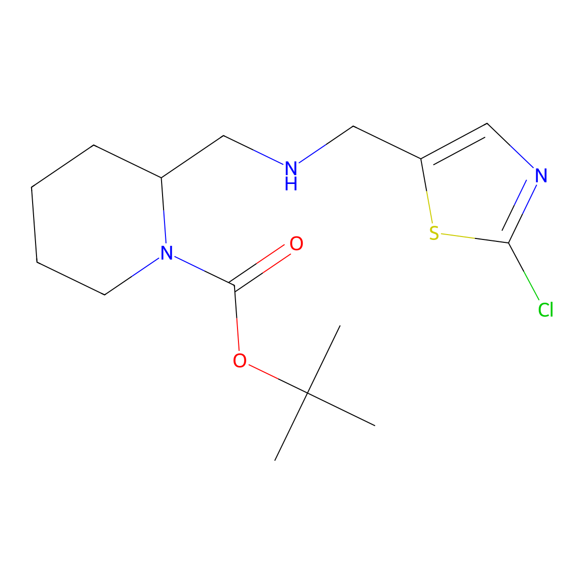 tert-Butyl 2-((((2-chlorothiazol-5-yl)methyl)amino)methyl)piperidine-1-carboxylate molecular structure, CAS 1420972-93-5