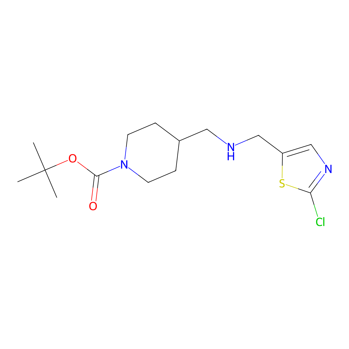 tert-Butyl 4-((((2-chlorothiazol-5-yl)methyl)amino)methyl)piperidine-1-carboxylate molecular structure, CAS 1420973-03-0