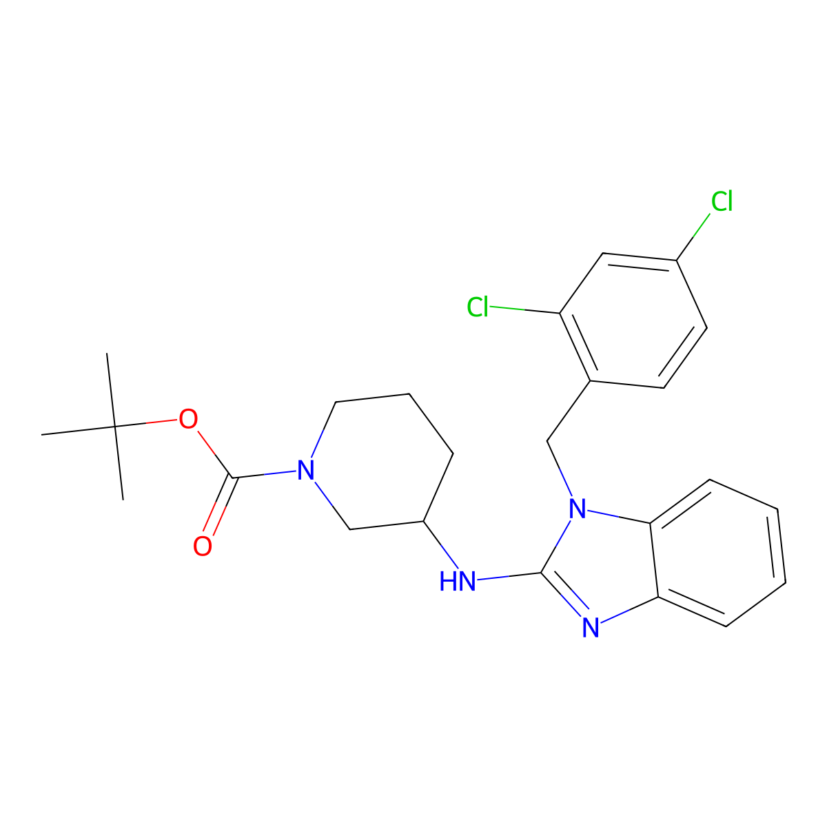 tert-Butyl 3-((1-(2,4-dichlorobenzyl)-1H-benzo[d]imidazol-2-yl)amino)piperidine-1-carboxylate molecular structure, CAS 1420975-44-5