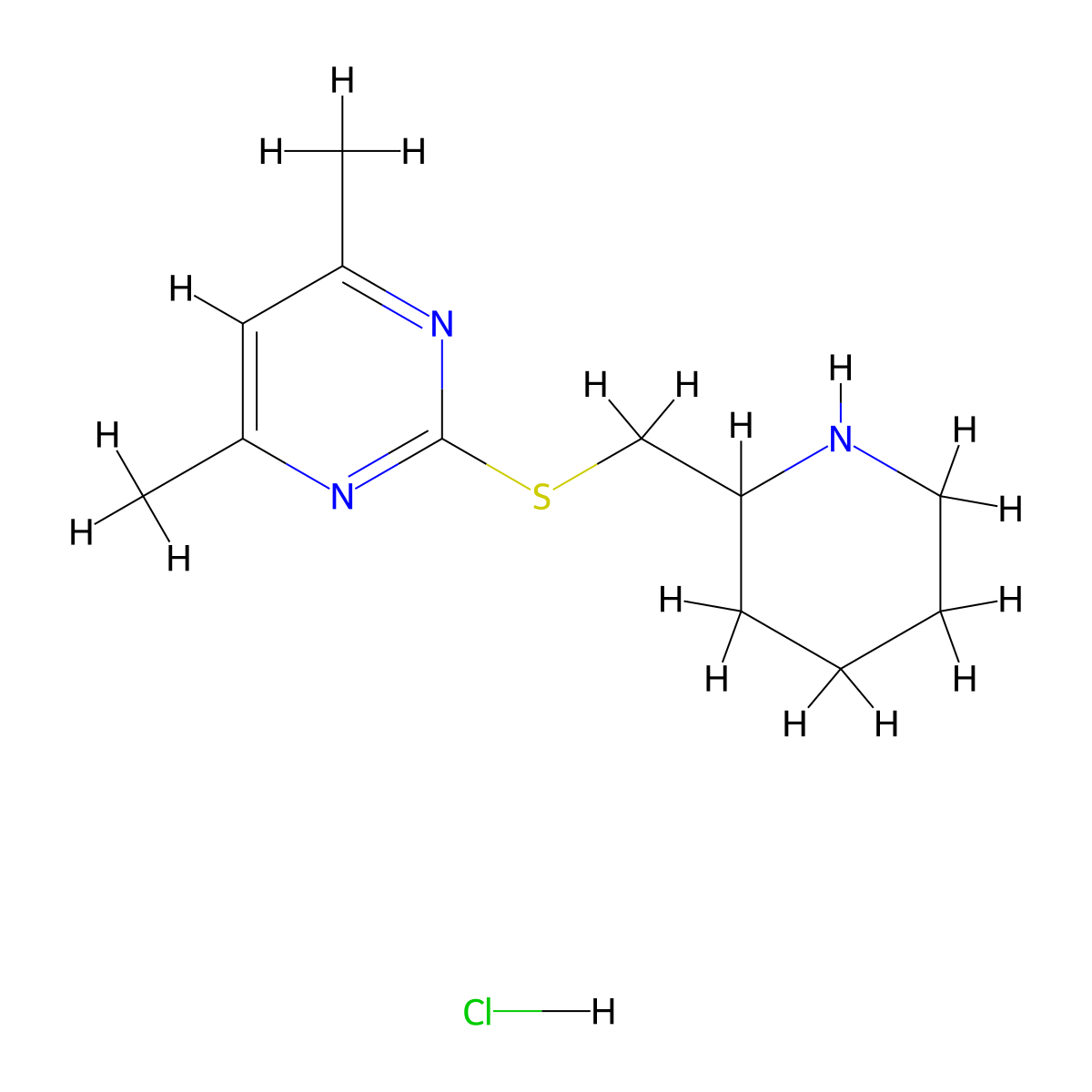 4,6-Dimethyl-2-((piperidin-2-ylmethyl)thio)pyrimidine hydrochloride molecular structure, CAS 1420976-00-6