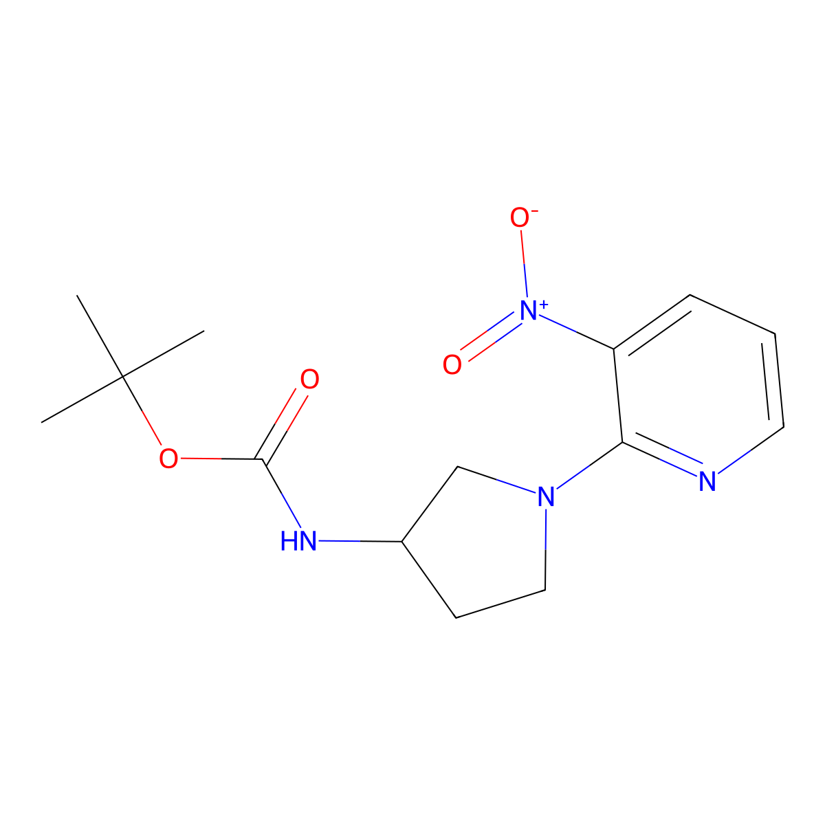 Tert-butyl (1-(3-nitropyridin-2-yl)pyrrolidin-3-yl)carbamate molecular structure, CAS 1420978-50-2
