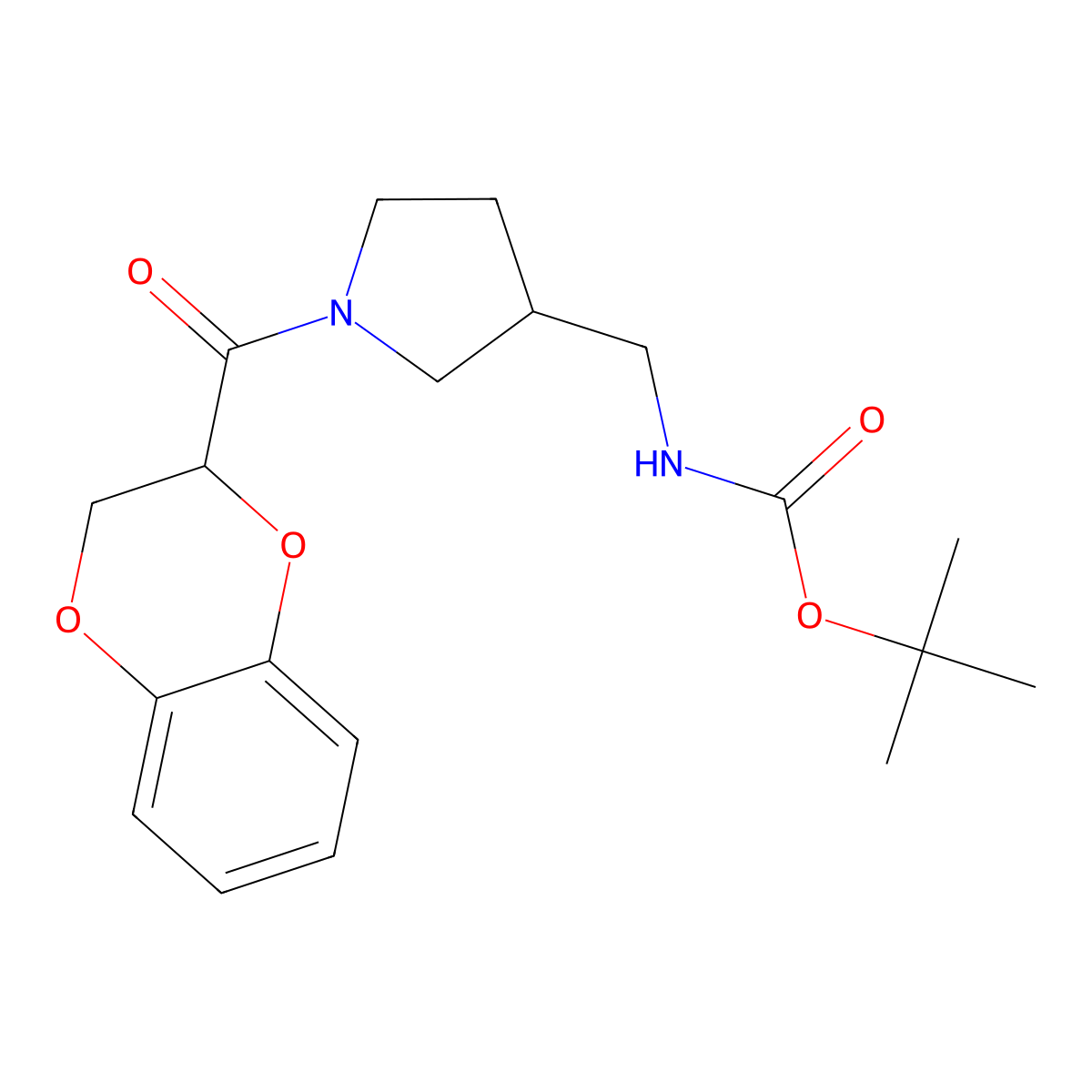 Tert-butyl ((1-(2,3-dihydrobenzo[b][1,4]dioxine-2-carbonyl)pyrrolidin-3-yl)methyl)carbamate molecular structure, CAS 1420980-89-7