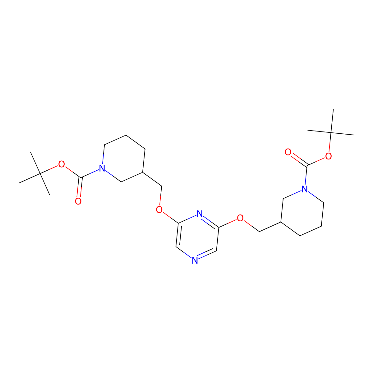 Di-tert-butyl 3,3'-((pyrazine-2,6-diylbis(oxy))bis(methylene))bis(piperidine-1-carboxylate) molecular structure, CAS 1420983-97-6