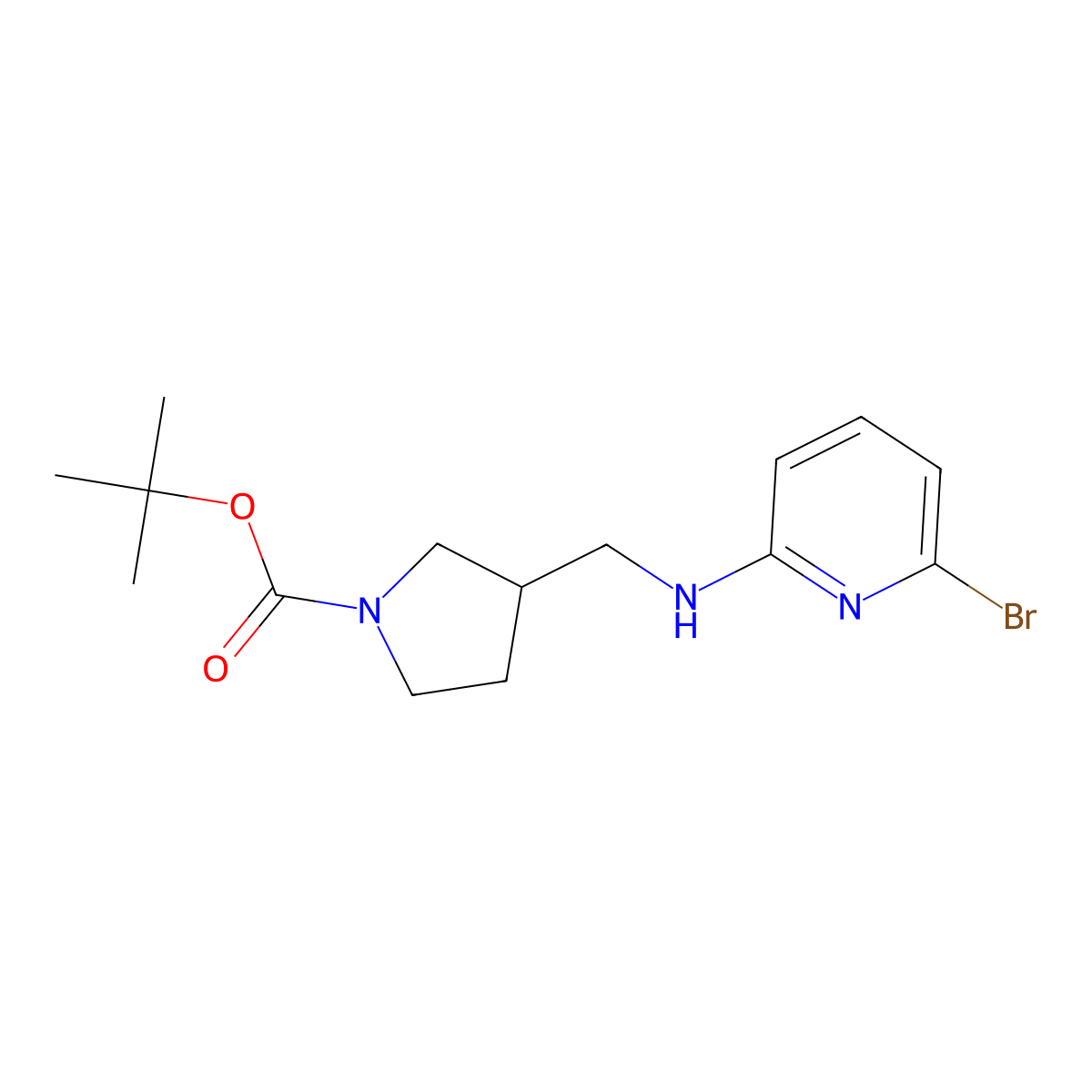 tert-Butyl 3-(((6-bromopyridin-2-yl)amino)methyl)pyrrolidine-1-carboxylate molecular structure, CAS 1420985-23-4