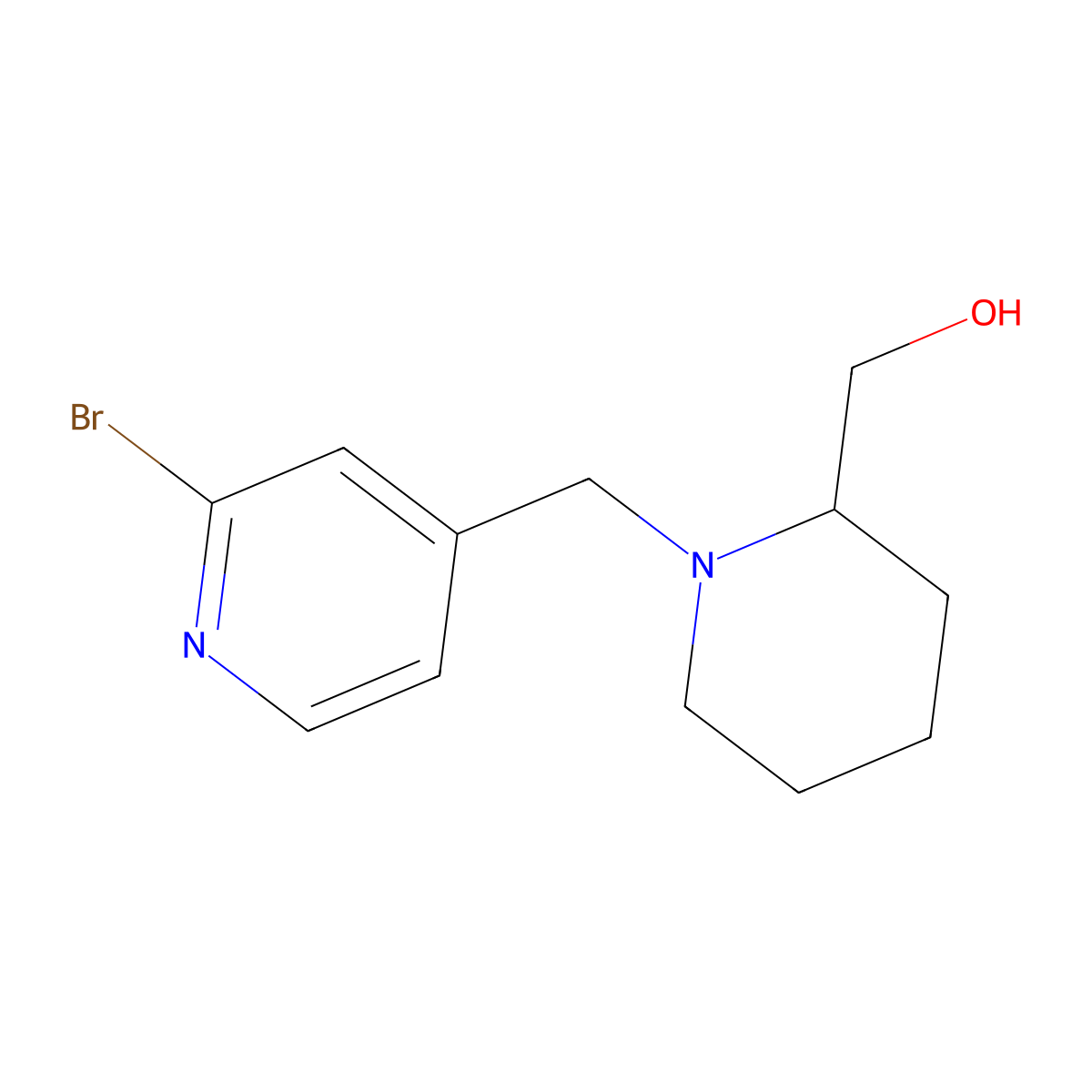 (1-((2-Bromopyridin-4-yl)methyl)piperidin-2-yl)methanol molecular structure, CAS 1420986-15-7