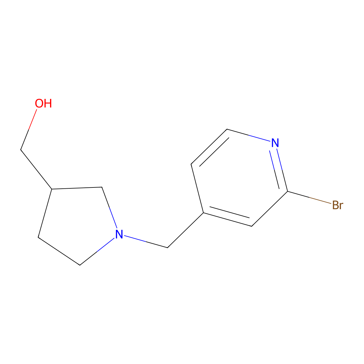 (1-((2-Bromopyridin-4-yl)methyl)pyrrolidin-3-yl)methanol molecular structure, CAS 1420986-26-0