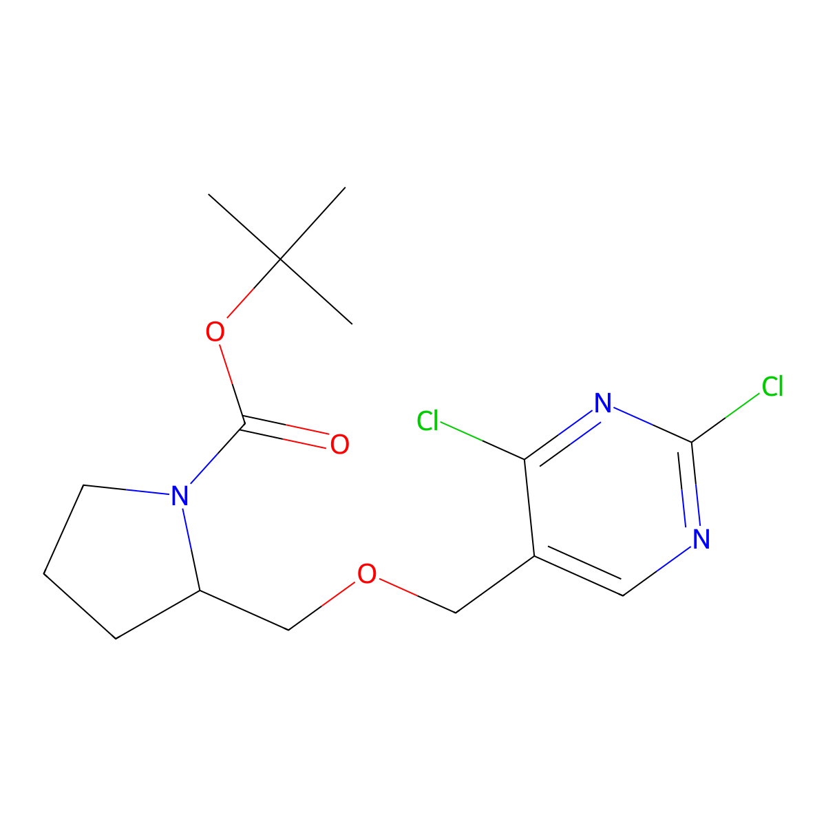 tert-Butyl 2-(((2,4-dichloropyrimidin-5-yl)methoxy)methyl)pyrrolidine-1-carboxylate molecular structure, CAS 1420986-95-3