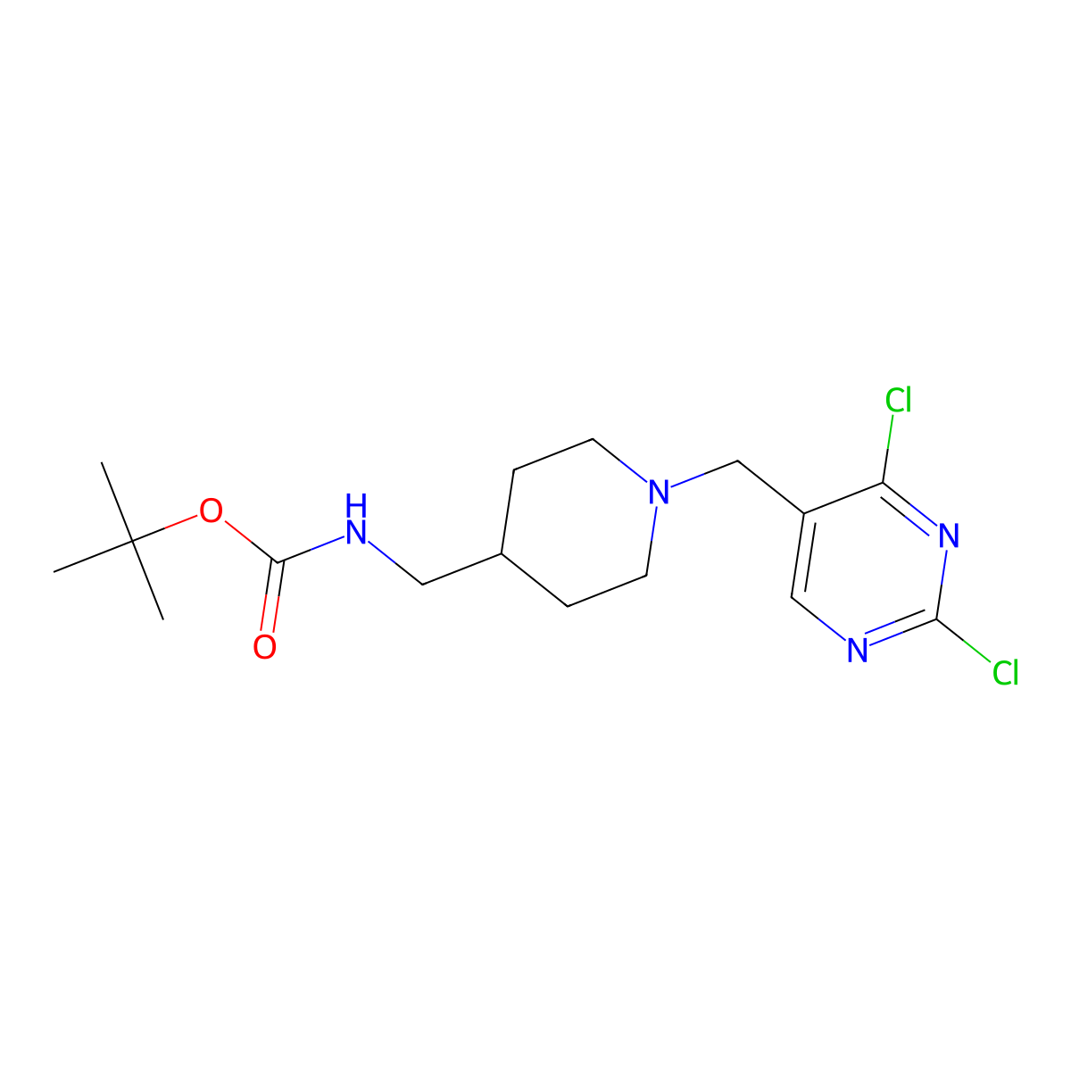 Tert-butyl ((1-((2,4-dichloropyrimidin-5-yl)methyl)piperidin-4-yl)methyl)carbamate molecular structure, CAS 1420987-11-6