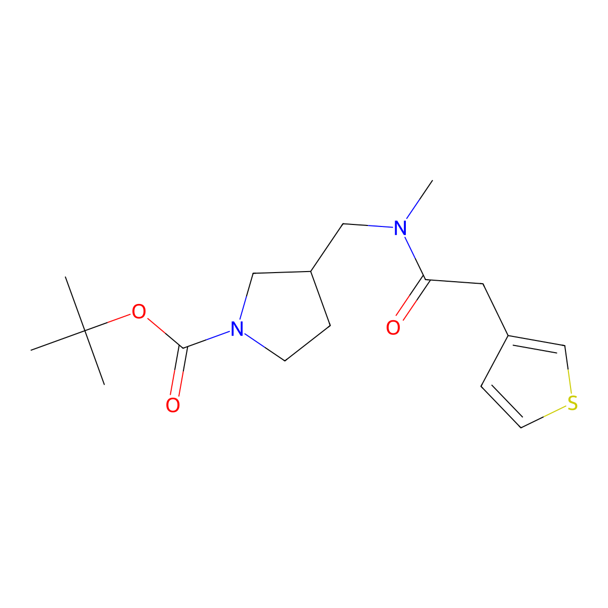 tert-Butyl 3-((N-methyl-2-(thiophen-3-yl)acetamido)methyl)pyrrolidine-1-carboxylate molecular structure, CAS 1420989-07-6