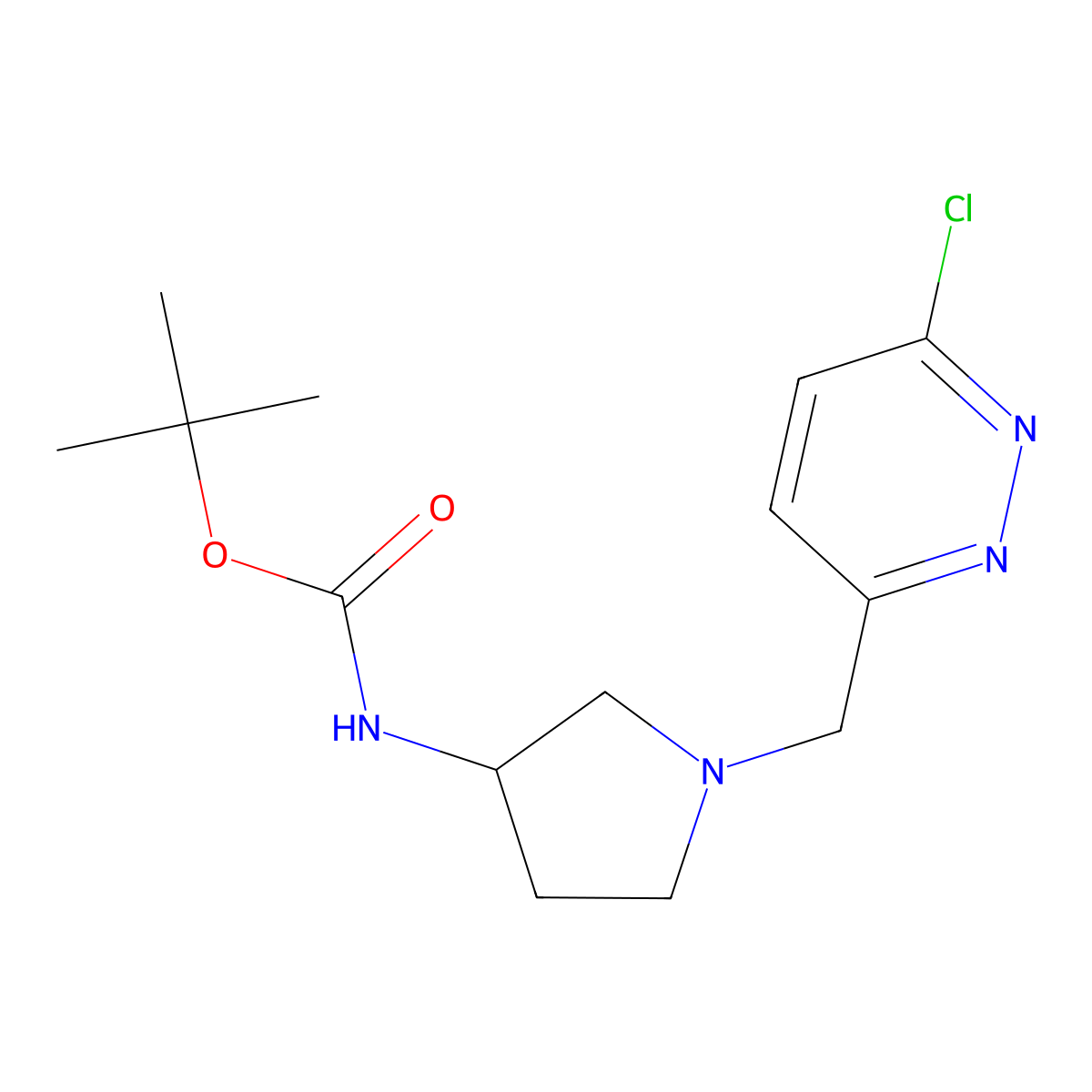Tert-butyl (1-((6-chloropyridazin-3-yl)methyl)pyrrolidin-3-yl)carbamate molecular structure, CAS 1420989-14-5