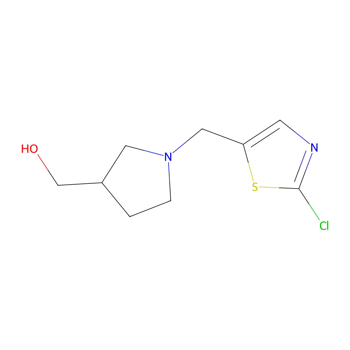 (1-((2-Chlorothiazol-5-yl)methyl)pyrrolidin-3-yl)methanol molecular structure, CAS 1420990-16-4
