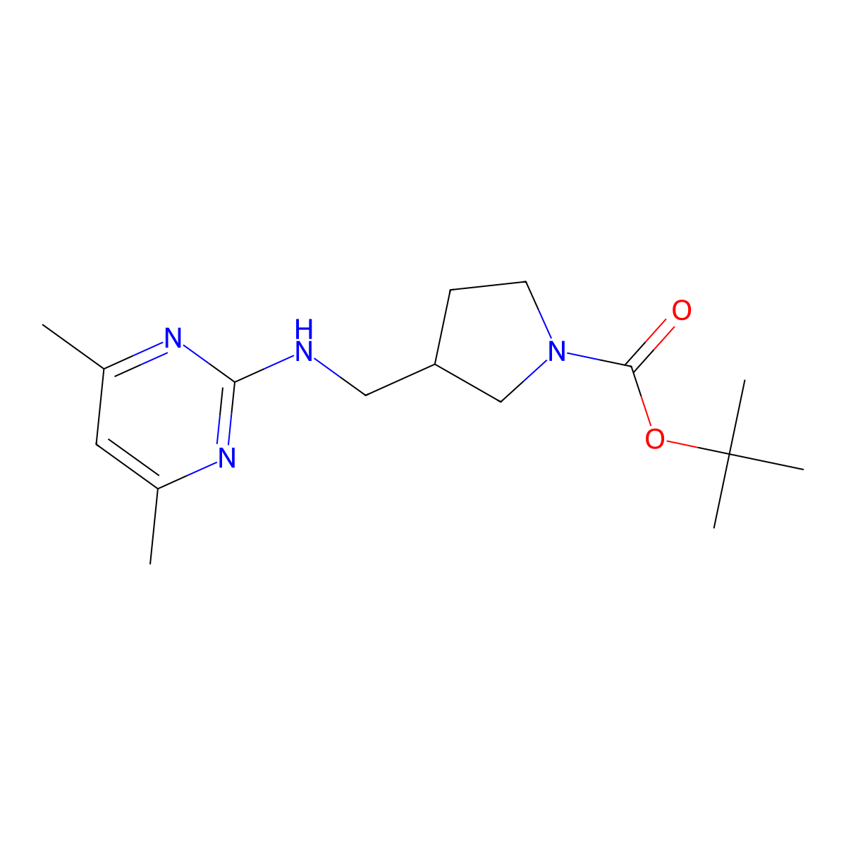 tert-Butyl 3-(((4,6-dimethylpyrimidin-2-yl)amino)methyl)pyrrolidine-1-carboxylate molecular structure, CAS 1420992-55-7
