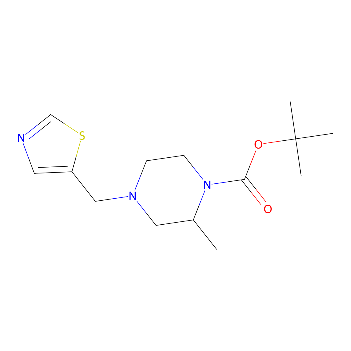 tert-Butyl 2-methyl-4-(thiazol-5-ylmethyl)piperazine-1-carboxylate molecular structure, CAS 1420993-22-1