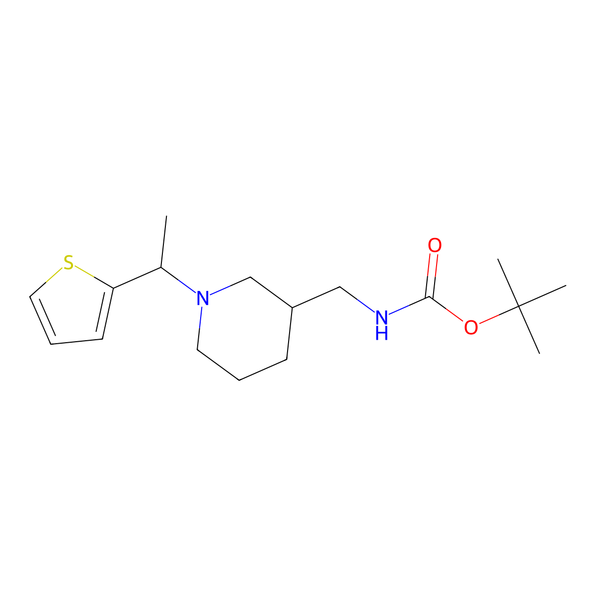 Tert-butyl ((1-(1-(thiophen-2-yl)ethyl)piperidin-3-yl)methyl)carbamate molecular structure, CAS 1420995-22-7