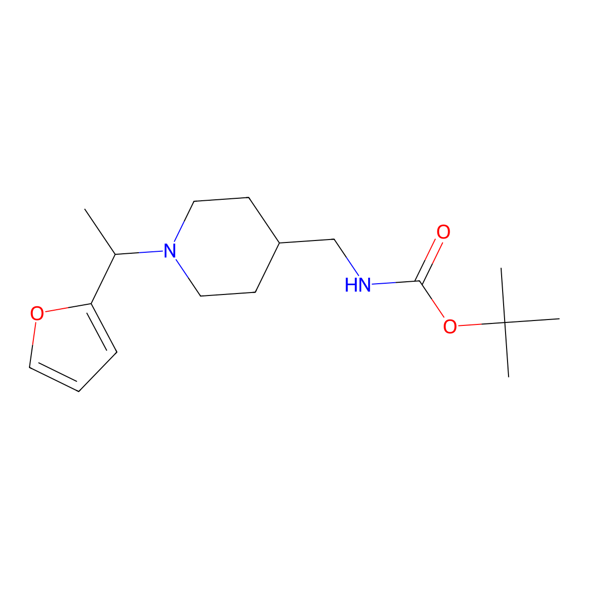 Tert-butyl ((1-(1-(furan-2-yl)ethyl)piperidin-4-yl)methyl)carbamate molecular structure, CAS 1420995-72-7