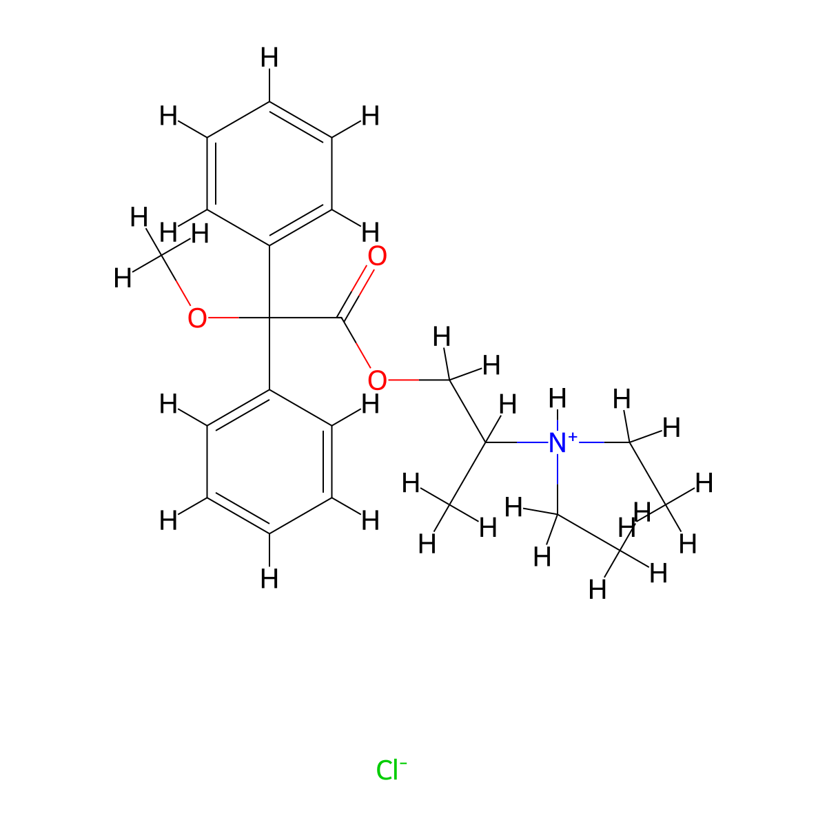 2-(Diethylamino)propyl methoxy(diphenyl)acetate--hydrogen chloride (1/1) molecular structure, CAS 1421-08-5