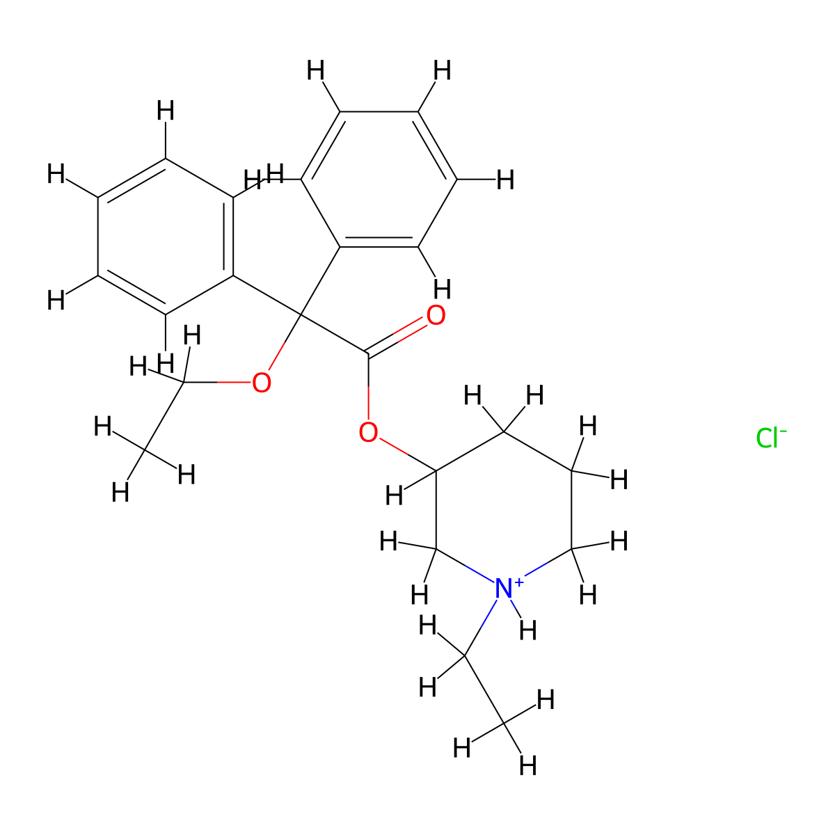 1-Ethylpiperidin-3-yl ethoxy(diphenyl)acetate--hydrogen chloride (1/1) molecular structure, CAS 1421-10-9