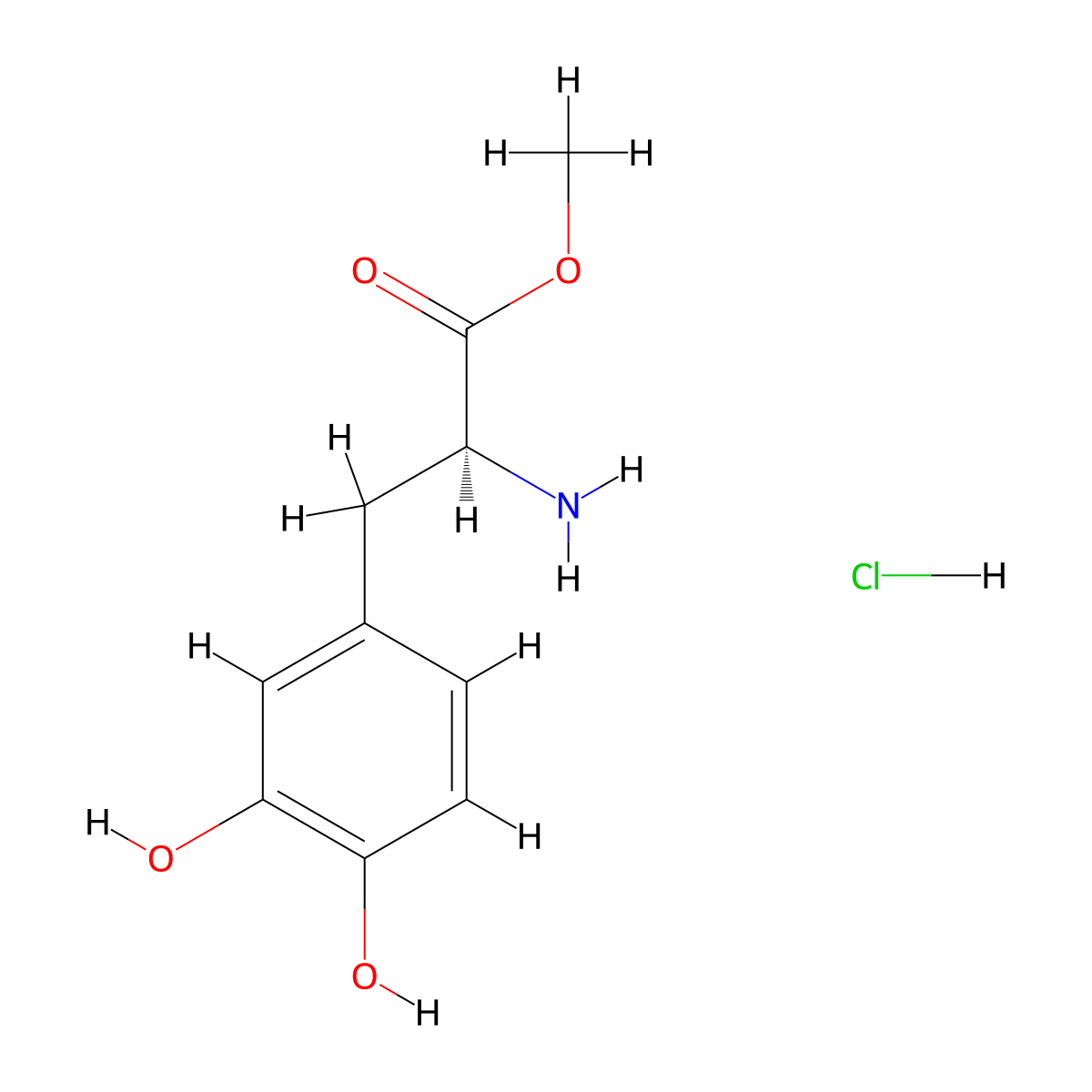 Melevodopa hydrochloride molecular structure, CAS 1421-65-4