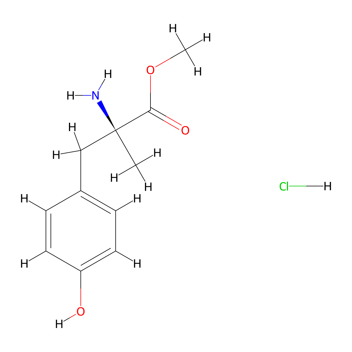 (S)-Methyl 2-amino-3-(4-hydroxyphenyl)-2-methylpropanoate hydrochloride molecular structure, CAS 1421-66-5