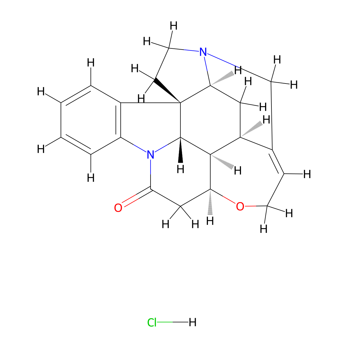 Strychnine hydrochloride molecular structure, CAS 1421-86-9