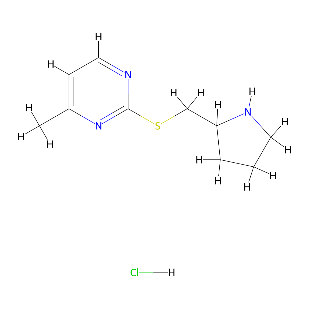 4-Methyl-2-((pyrrolidin-2-ylmethyl)thio)pyrimidine hydrochloride molecular structure, CAS 1421004-13-8