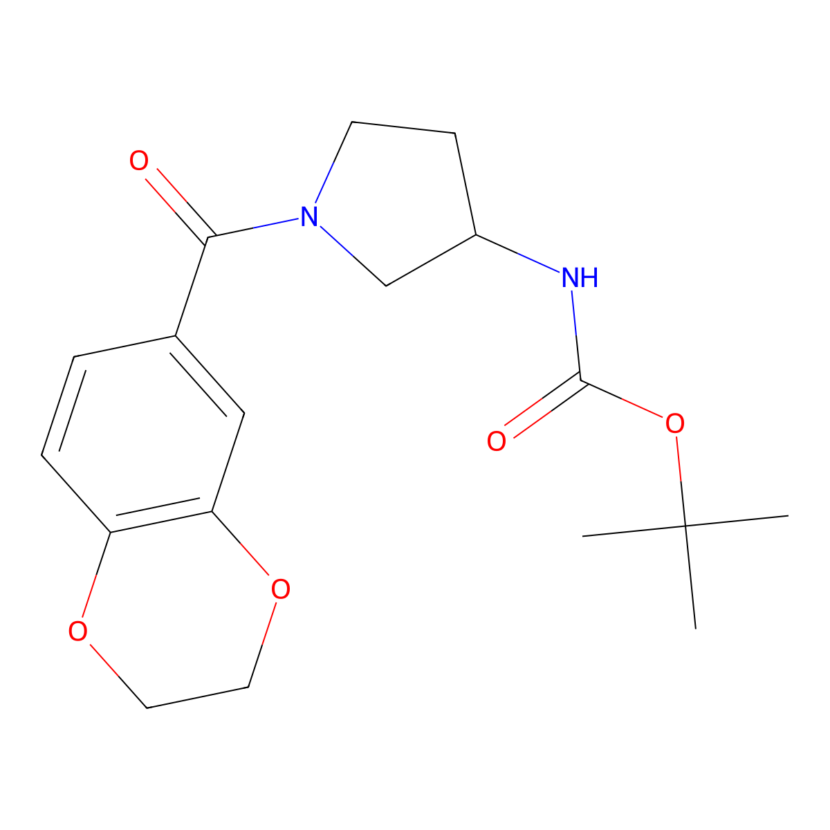 (S)-tert-butyl (1-(2,3-dihydrobenzo[b][1,4]dioxine-6-carbonyl)pyrrolidin-3-yl)carbamate molecular structure, CAS 1421010-60-7