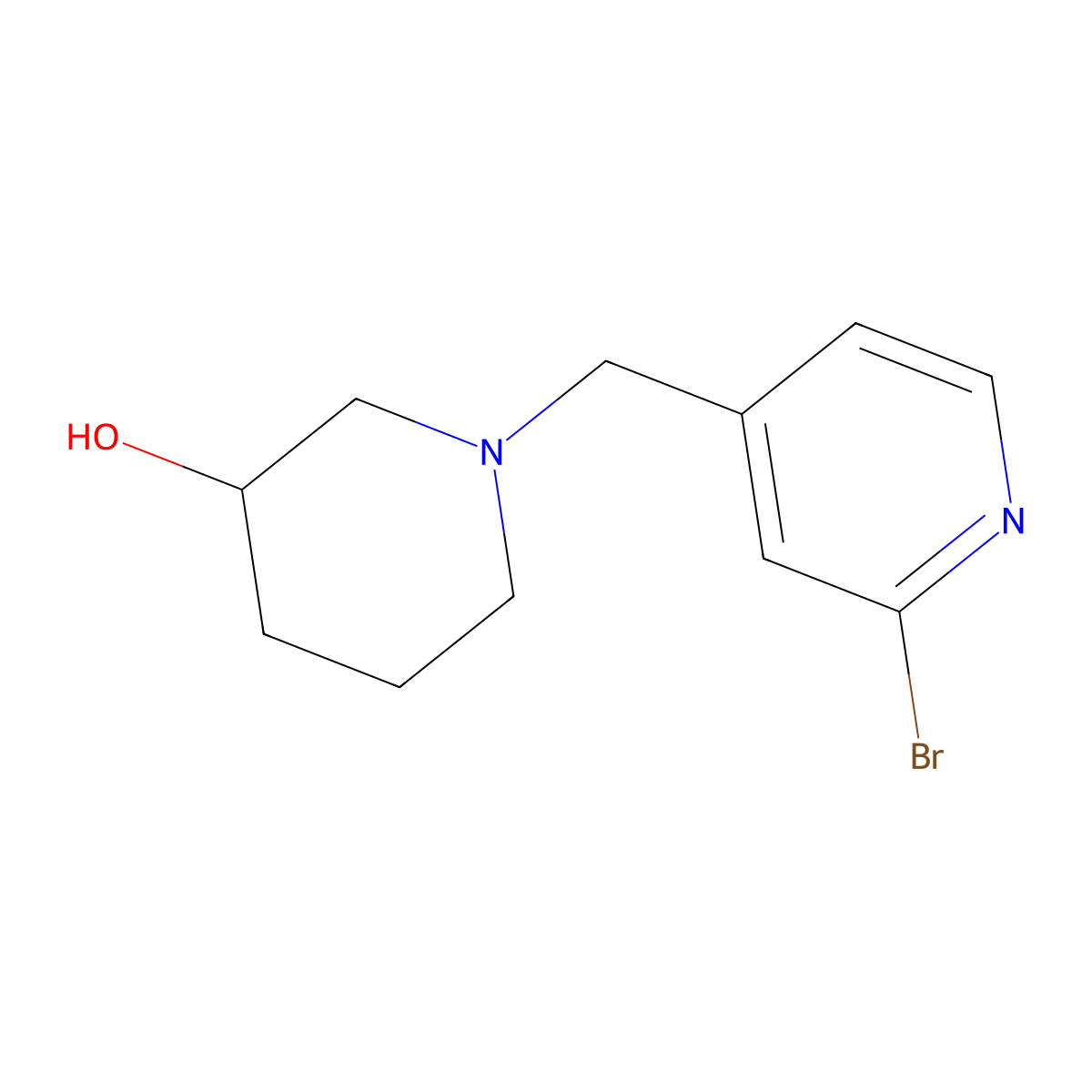 (R)-1-((2-bromopyridin-4-yl)methyl)piperidin-3-ol molecular structure, CAS 1421026-15-4