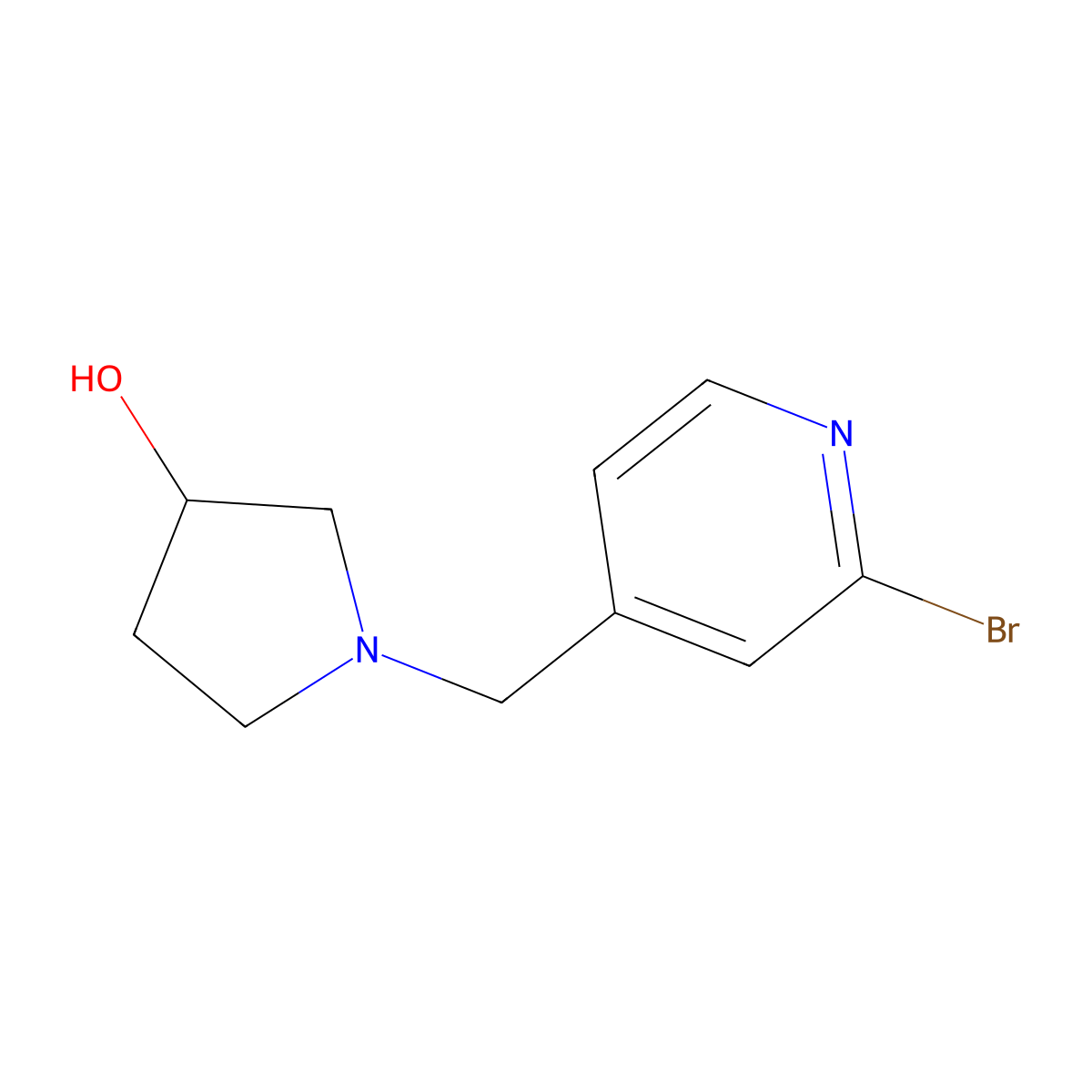 (R)-1-((2-bromopyridin-4-yl)methyl)pyrrolidin-3-ol molecular structure, CAS 1421042-08-1