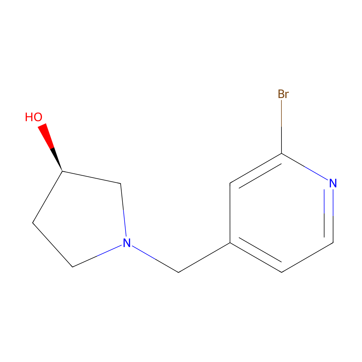 (R)-1-((2-bromopyridin-4-yl)methyl)pyrrolidin-3-ol molecular structure, CAS 1421042-08-1