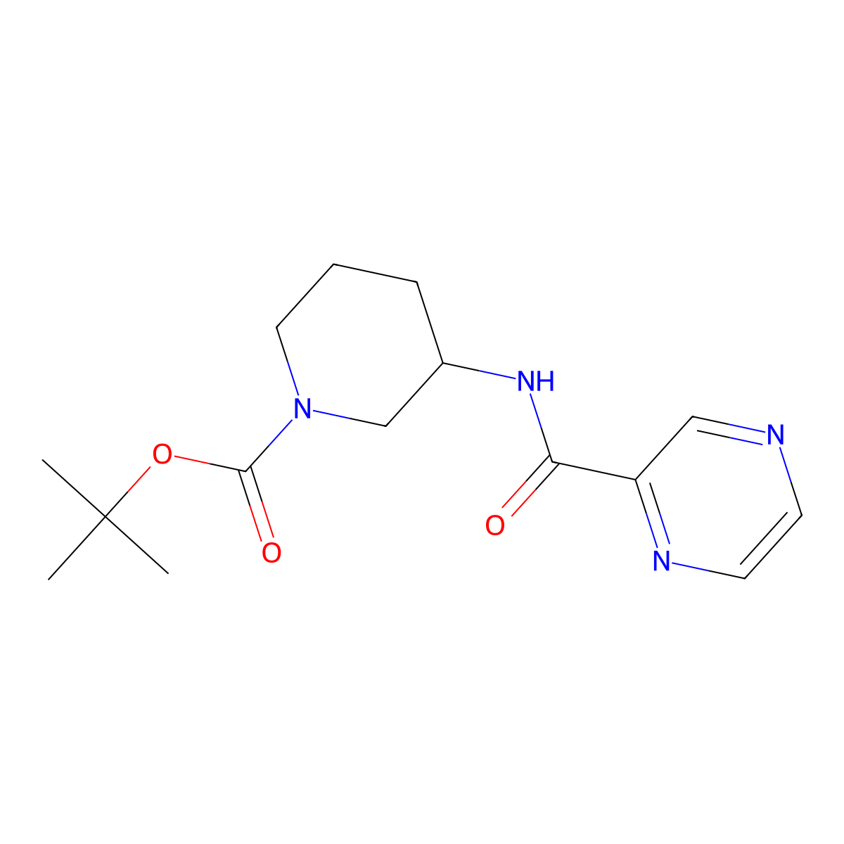 (S)-tert-butyl 3-(pyrazine-2-carboxamido)piperidine-1-carboxylate molecular structure, CAS 1421046-98-1