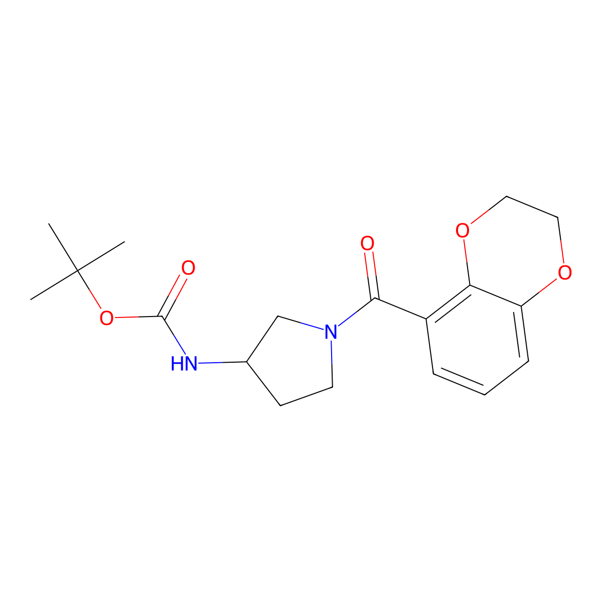 (S)-tert-butyl (1-(2,3-dihydrobenzo[b][1,4]dioxine-5-carbonyl)pyrrolidin-3-yl)carbamate molecular structure, CAS 1421048-08-9