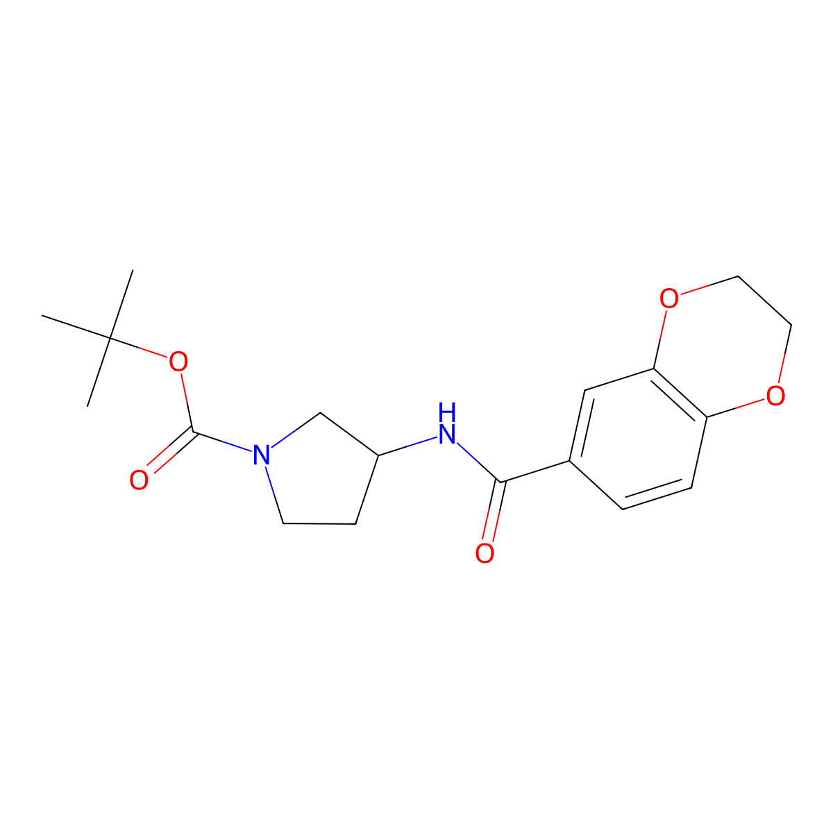 (S)-tert-butyl 3-(2,3-dihydrobenzo[b][1,4]dioxine-6-carboxamido)pyrrolidine-1-carboxylate molecular structure, CAS 1421048-77-2